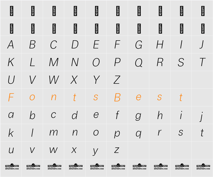 Boring Sans A Trial Light Character Map