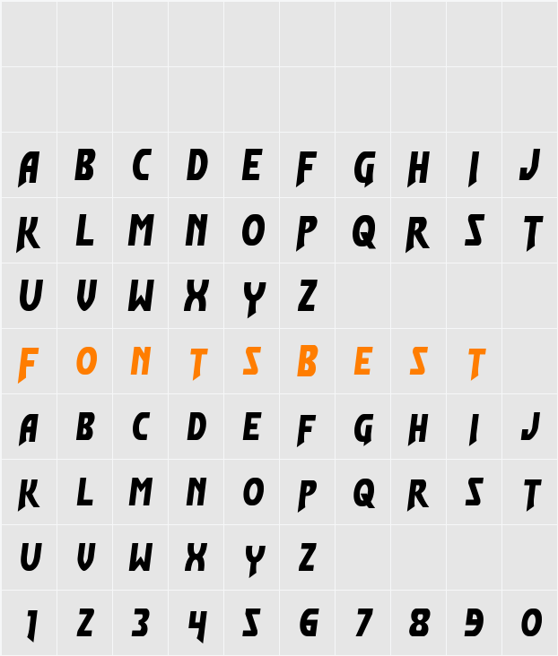 Flash Rogers Half-Italic Character Map