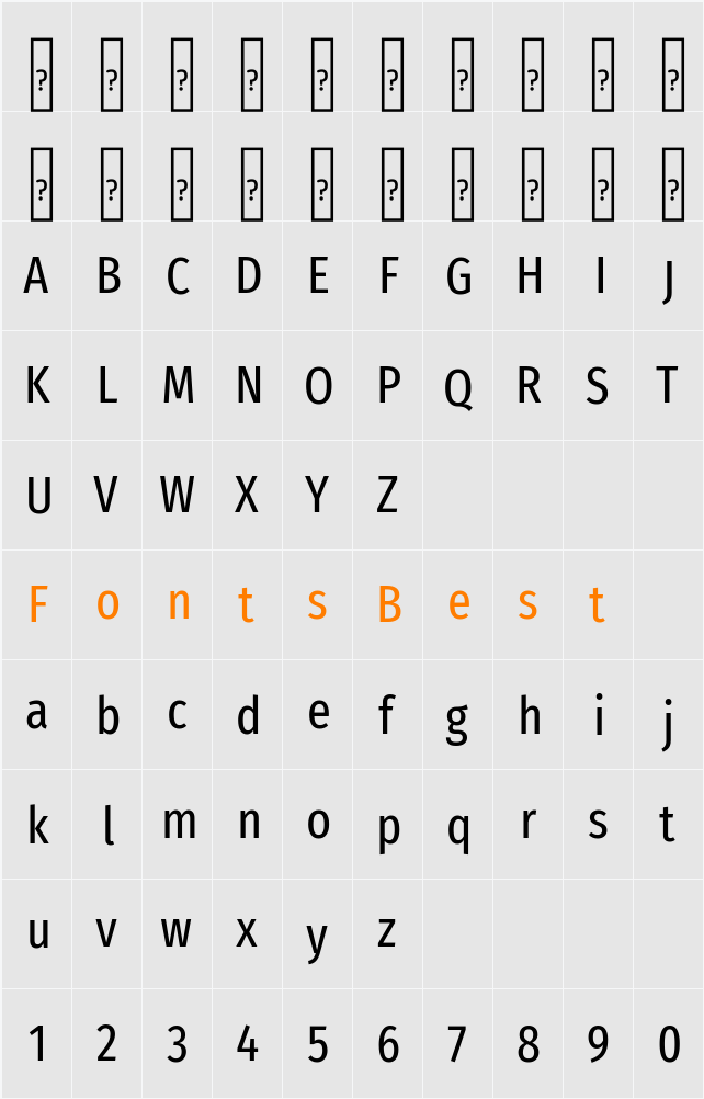 Fira Sans Extra Condensed Character Map