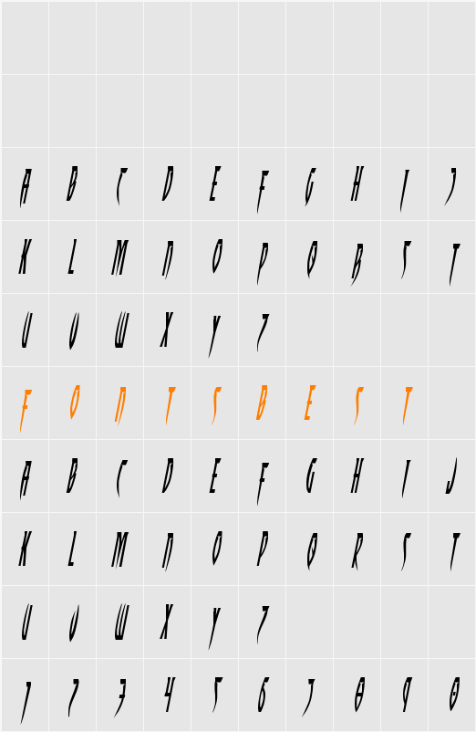 Inhumanity Condensed Italic Character Map