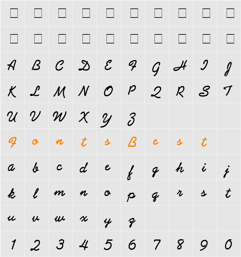 Abrazo Script SSi Character Map