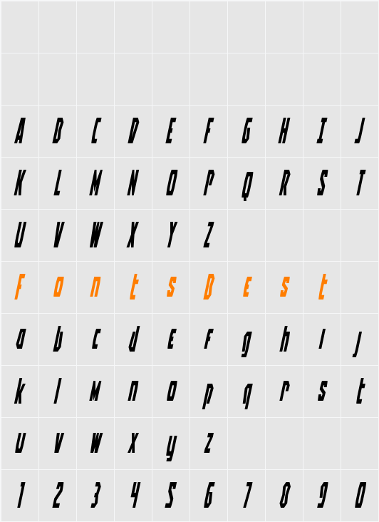 Battleworld Condensed Italic Character Map
