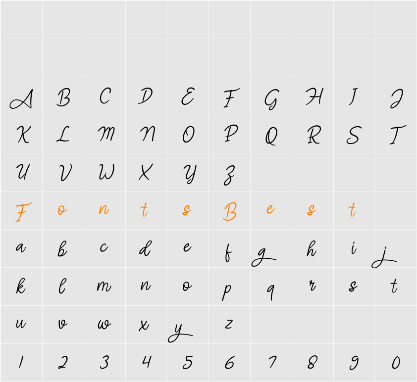 Angel Signature Italic Character Map