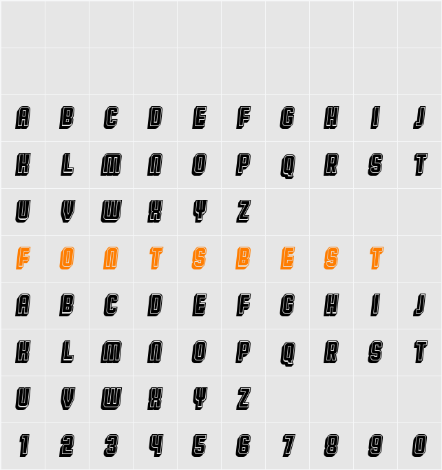 Broadway Flat 3D Filled Character Map