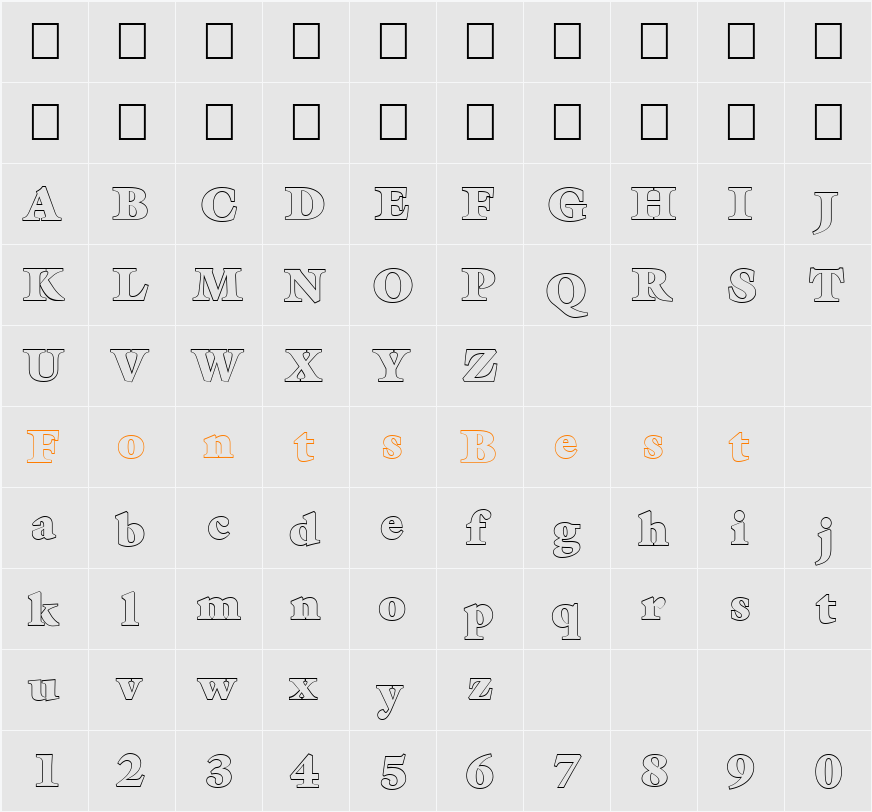 FZ ROMAN 26 HOLLOW Character Map