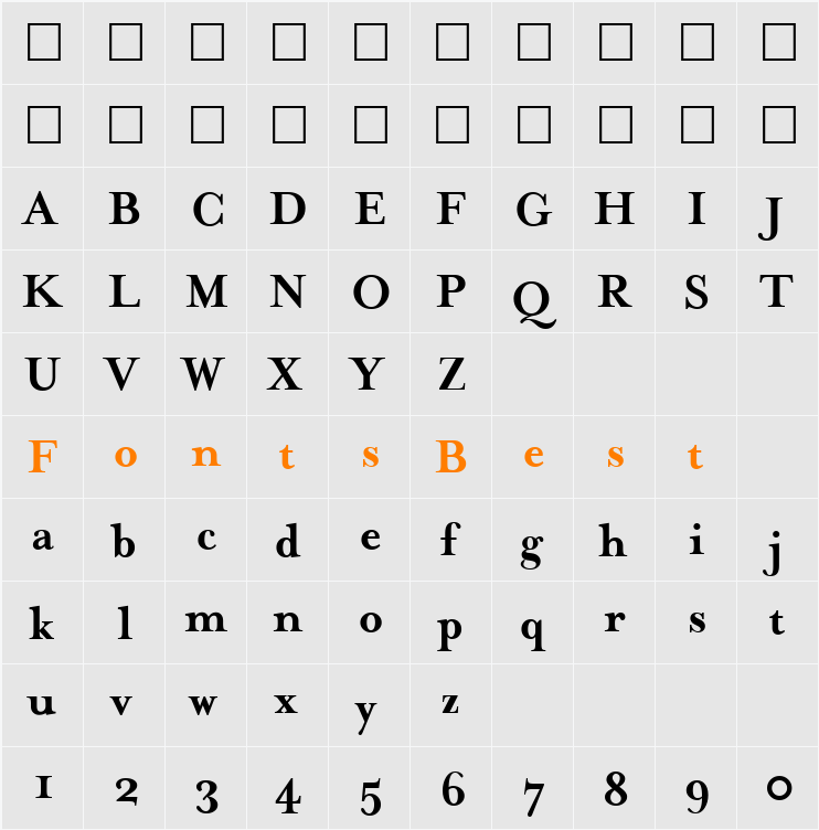 MrsEavesBold Character Map