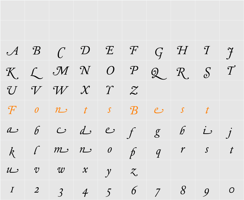DTLElzevirTSwash Character Map
