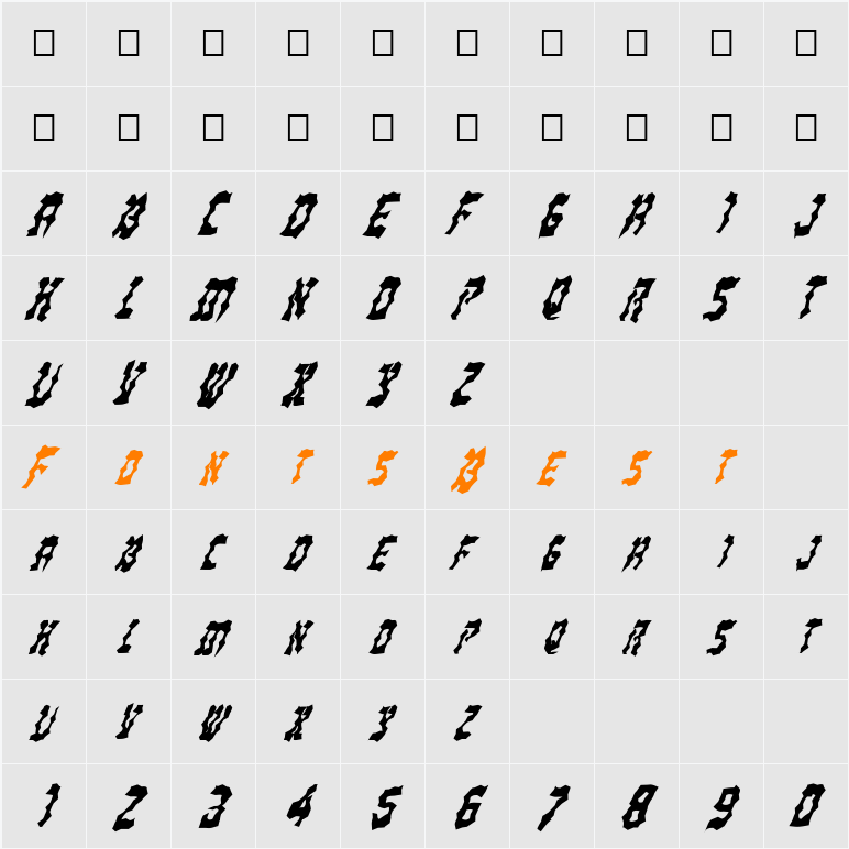 FZ WACKY 21 ITALIC Character Map