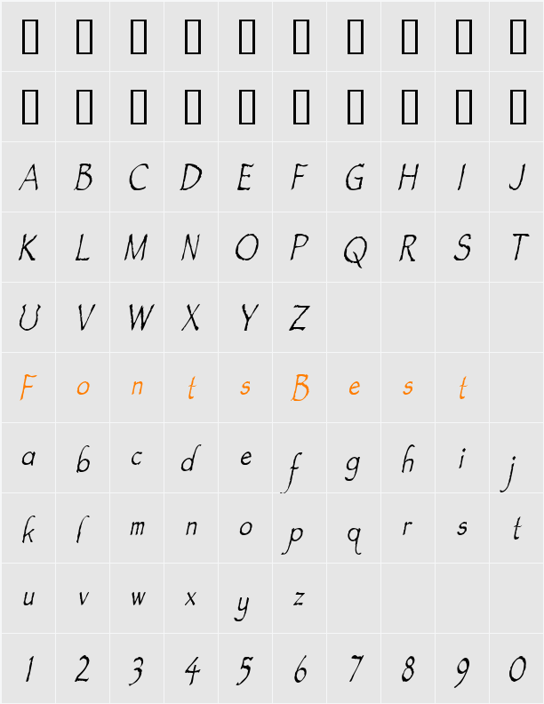 Feldicouth Compressed Italic Character Map