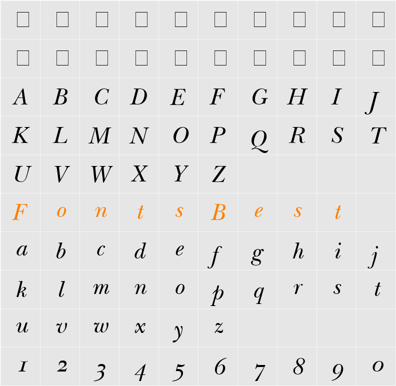 Baskerville OldStyle SSi Character Map