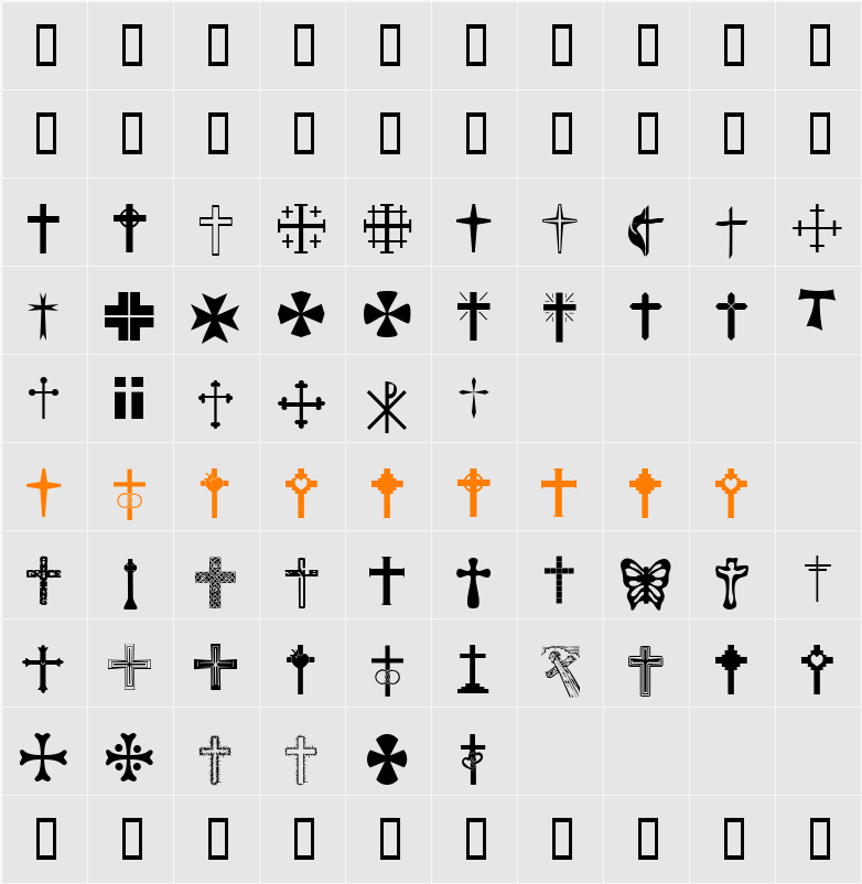 Christian Crosses Character Map