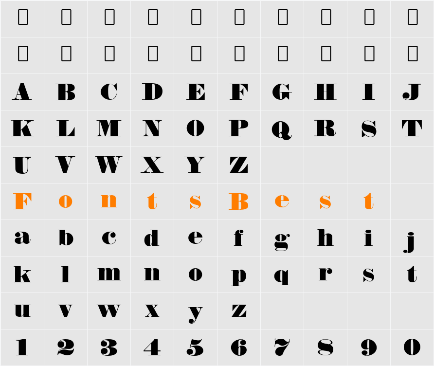 Fette Bauersche Antiqua Character Map
