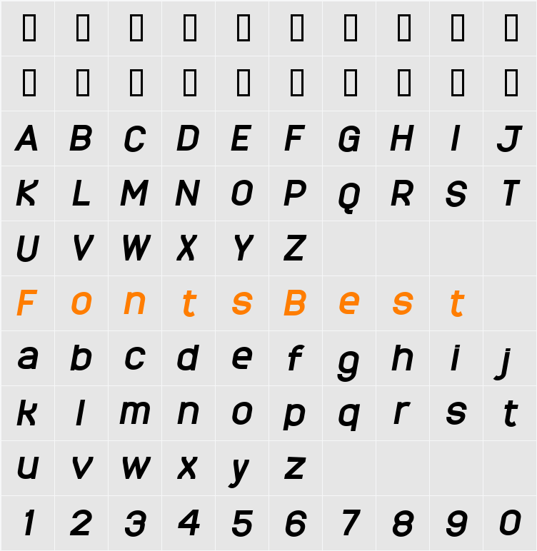 MonarkBold Oblique Character Map