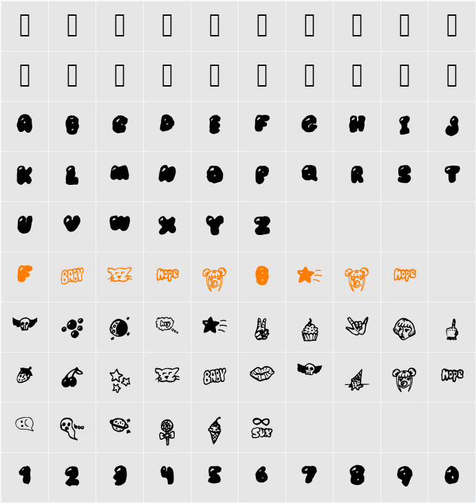 BUBBLEGUM BABY s Character Map