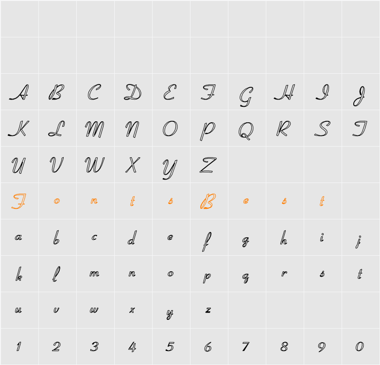 Coronet-SemiBold-Italic Ho Character Map