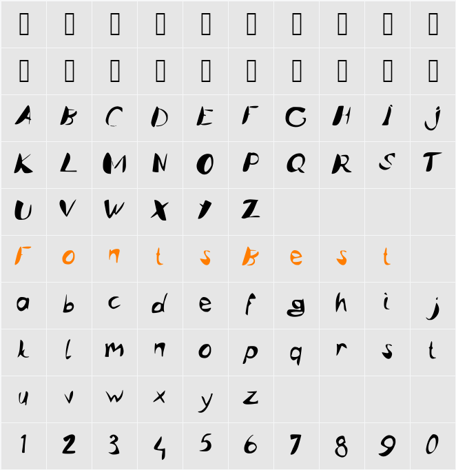 Caligstroy Character Map
