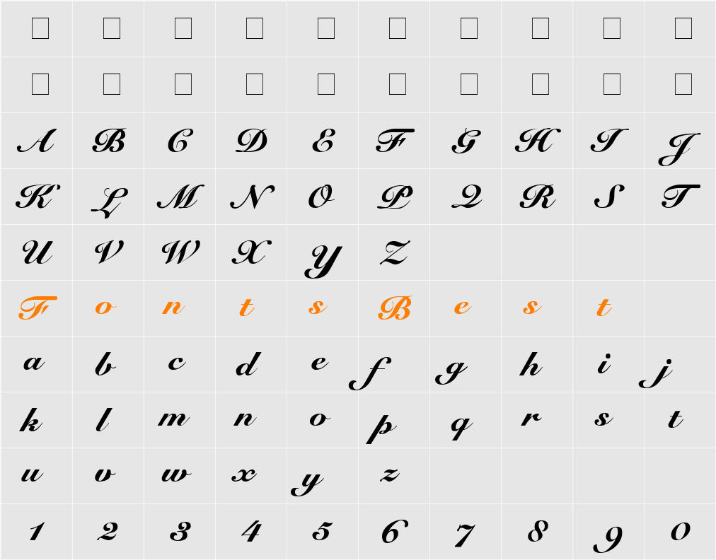 Elegant-Script Character Map