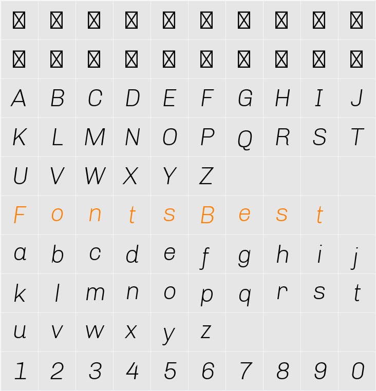 Chivo Light Character Map