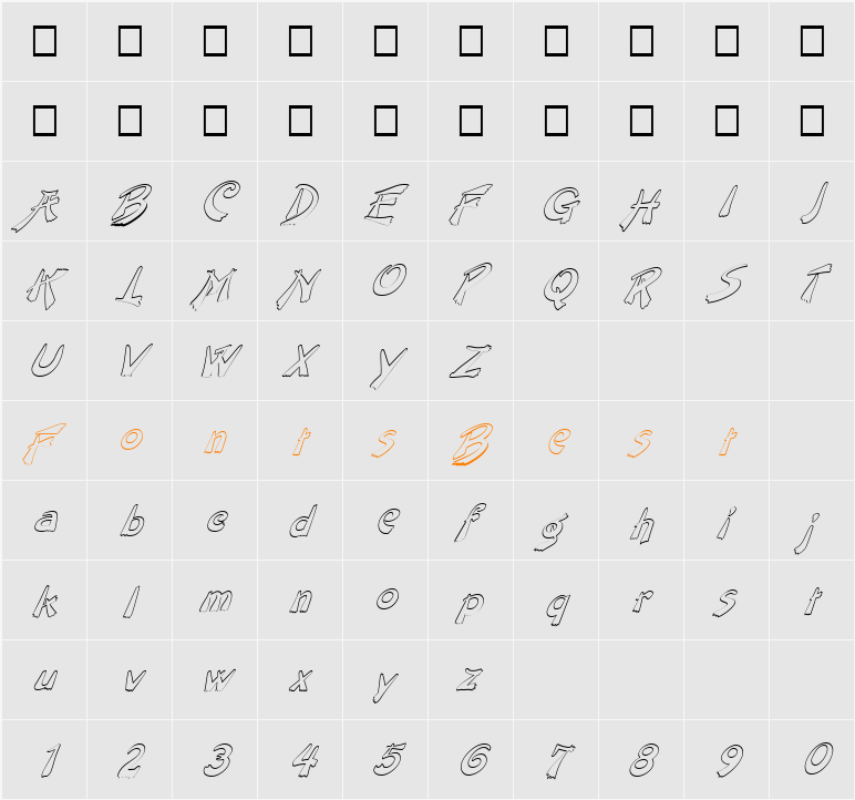 FZ UNIQUE 38 HOLLOW ITALIC Character Map