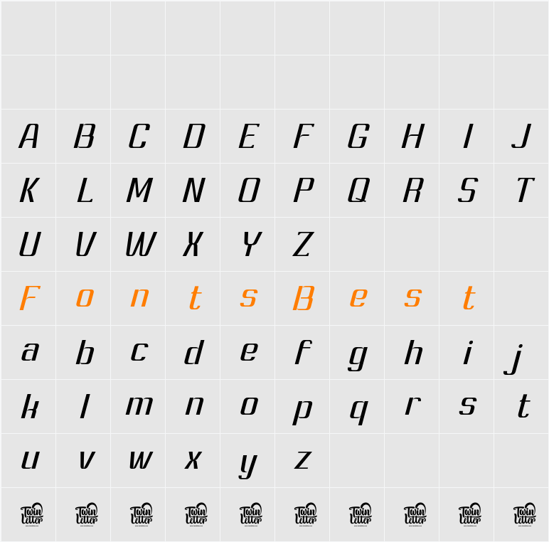 Ashety Slant Character Map