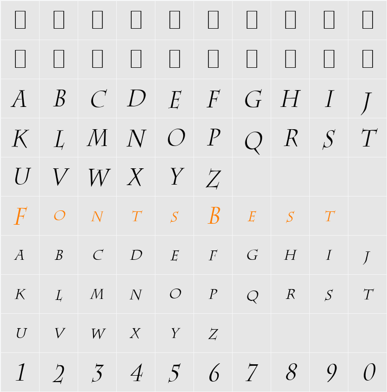 Chaz-Condensed Character Map