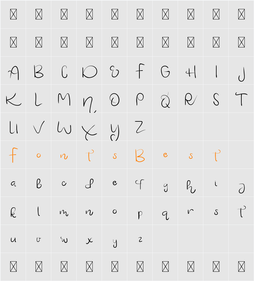 Ashelynn Sweet Demo Handwriting Character Map