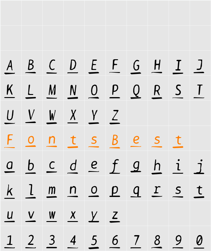 BPtypewriteDamagedUnderscored Character Map