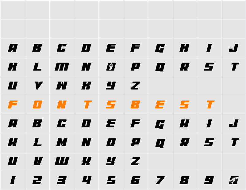 C.O.D.E.R. Condensed Italic Character Map