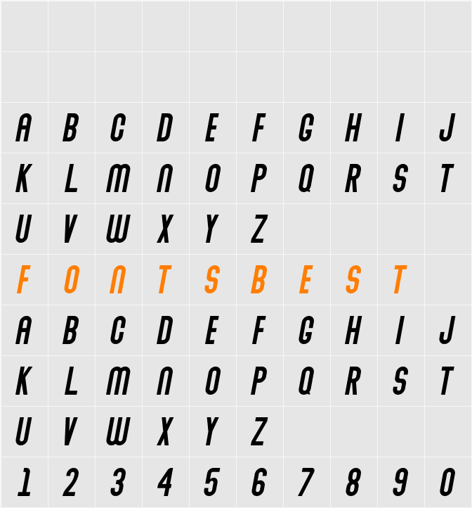 Abraham Italic Demo Character Map