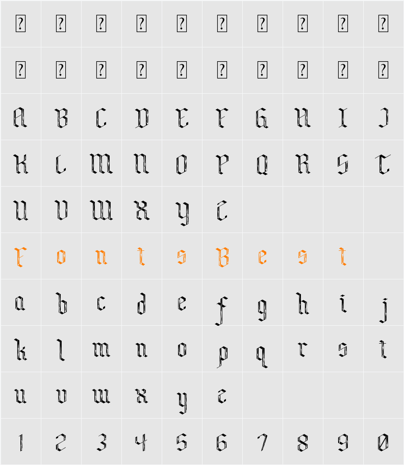Bensch Gothic Flames Character Map