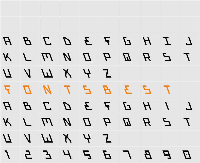 Bionic Type Slant Character Map