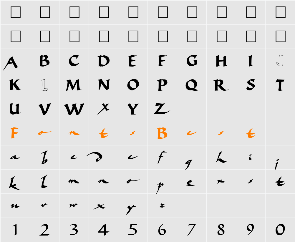 BigBrushFont19 Character Map