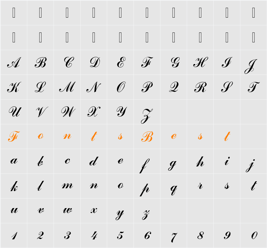 Commercial Becker Script Character Map