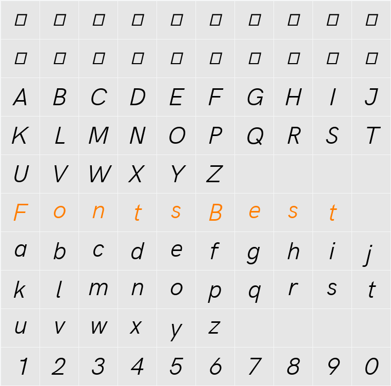 Acari Sans Light Character Map