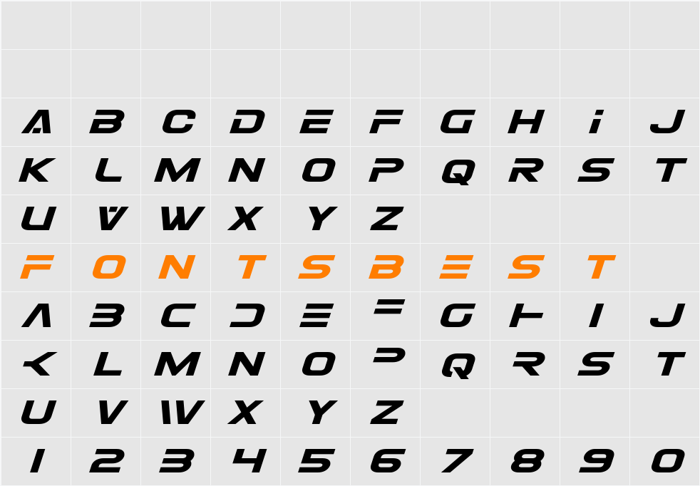 Eurofighter Expanded Italic Character Map