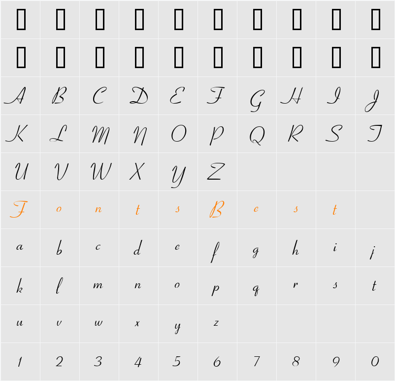 GE ElegantScript Character Map