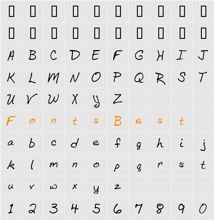 BethHand Character Map