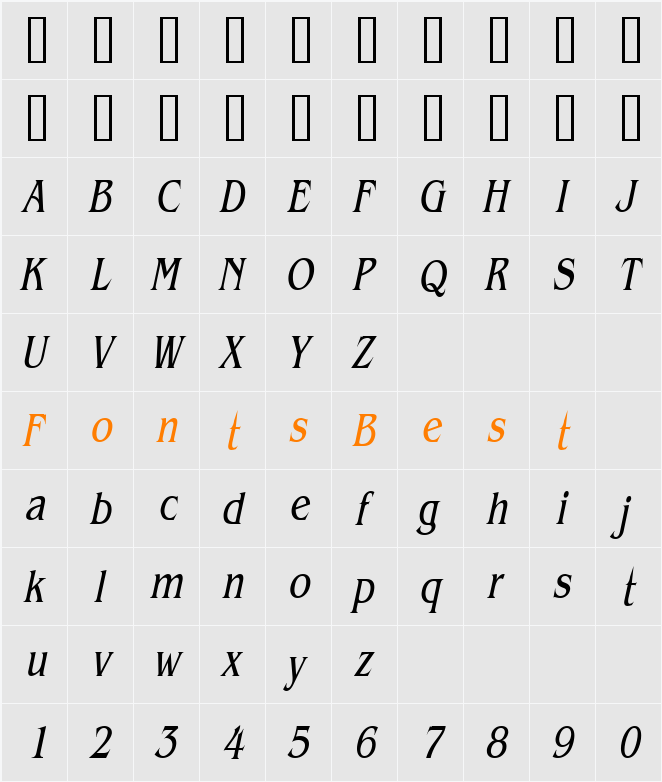 Bangle Thin Character Map