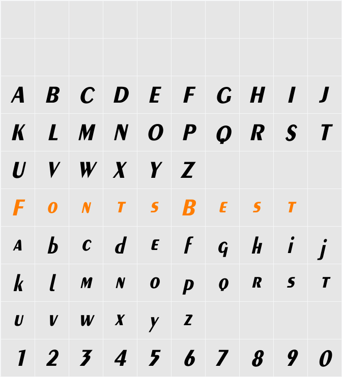 Exotic-Bold Th Italic Character Map
