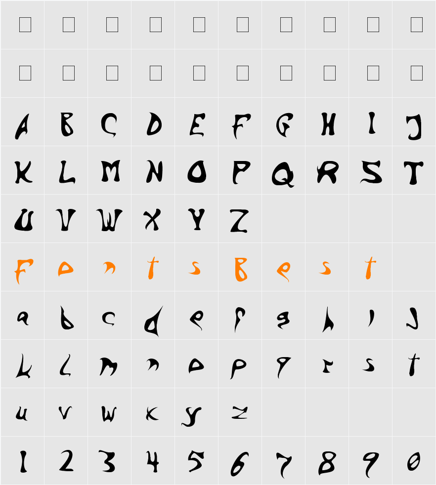 Barbed Ink Character Map