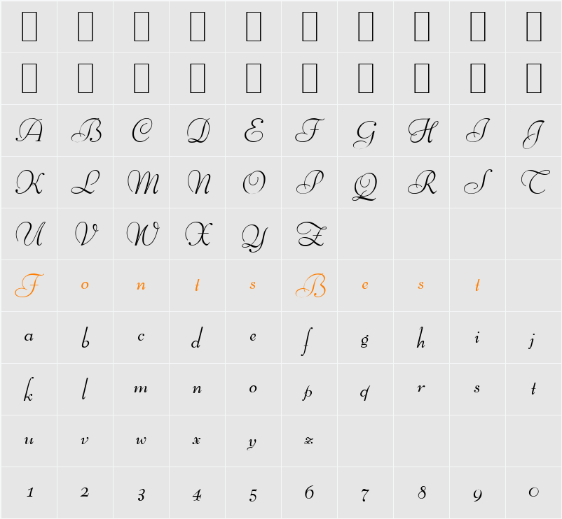 BernhardScript Character Map