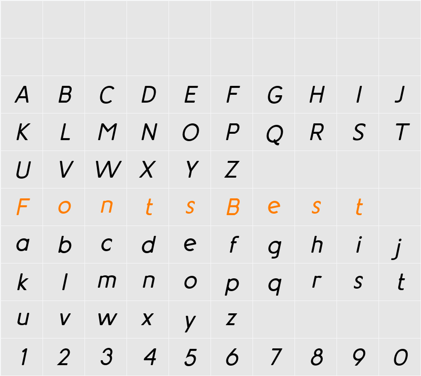 Aotani Semi Bold Italic Character Map