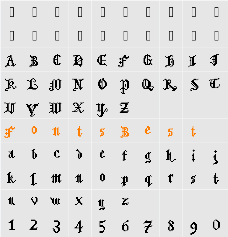 Bitmgothic Character Map