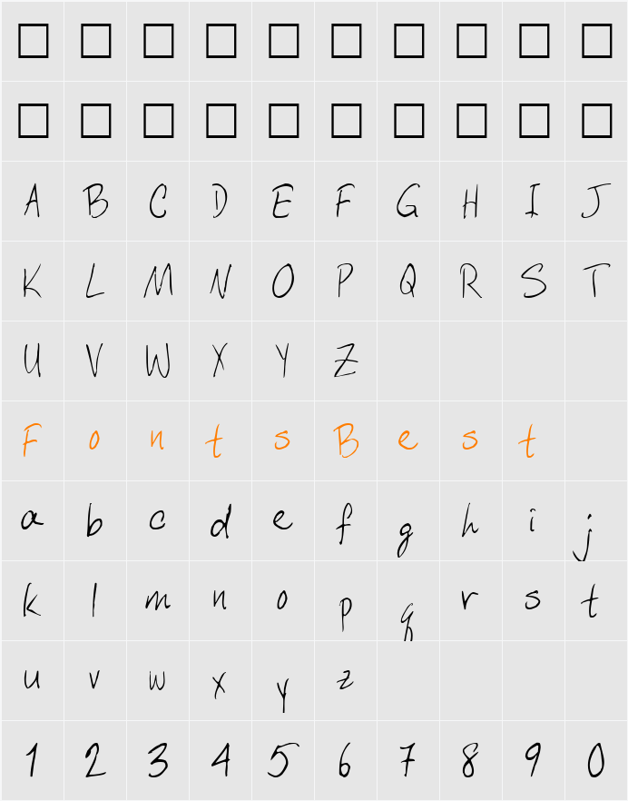 Abera ttnorm Character Map