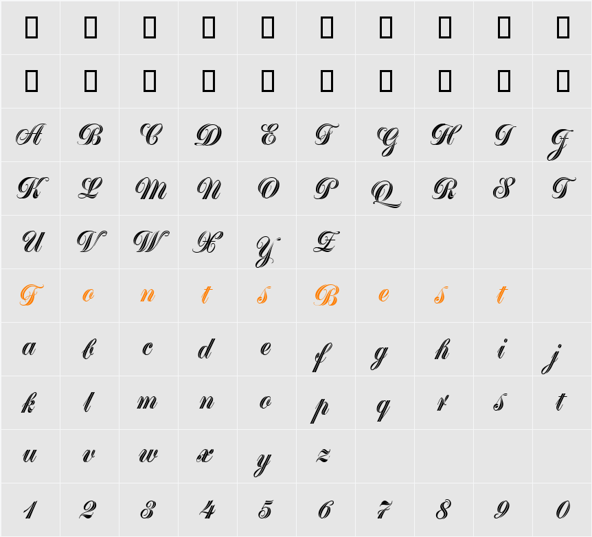 Greyton Script Character Map