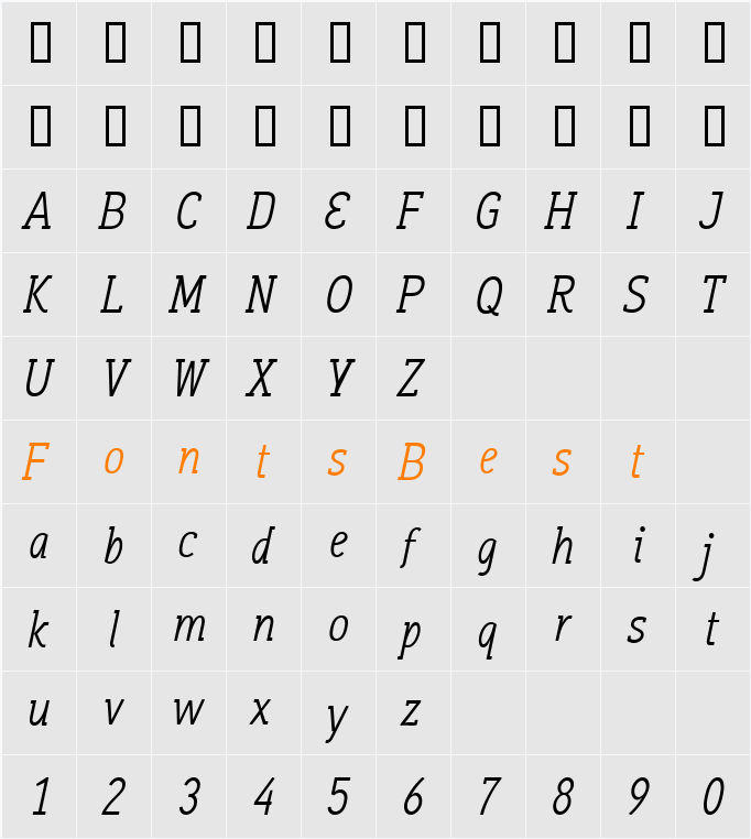 Aaux OfficeItalic Character Map