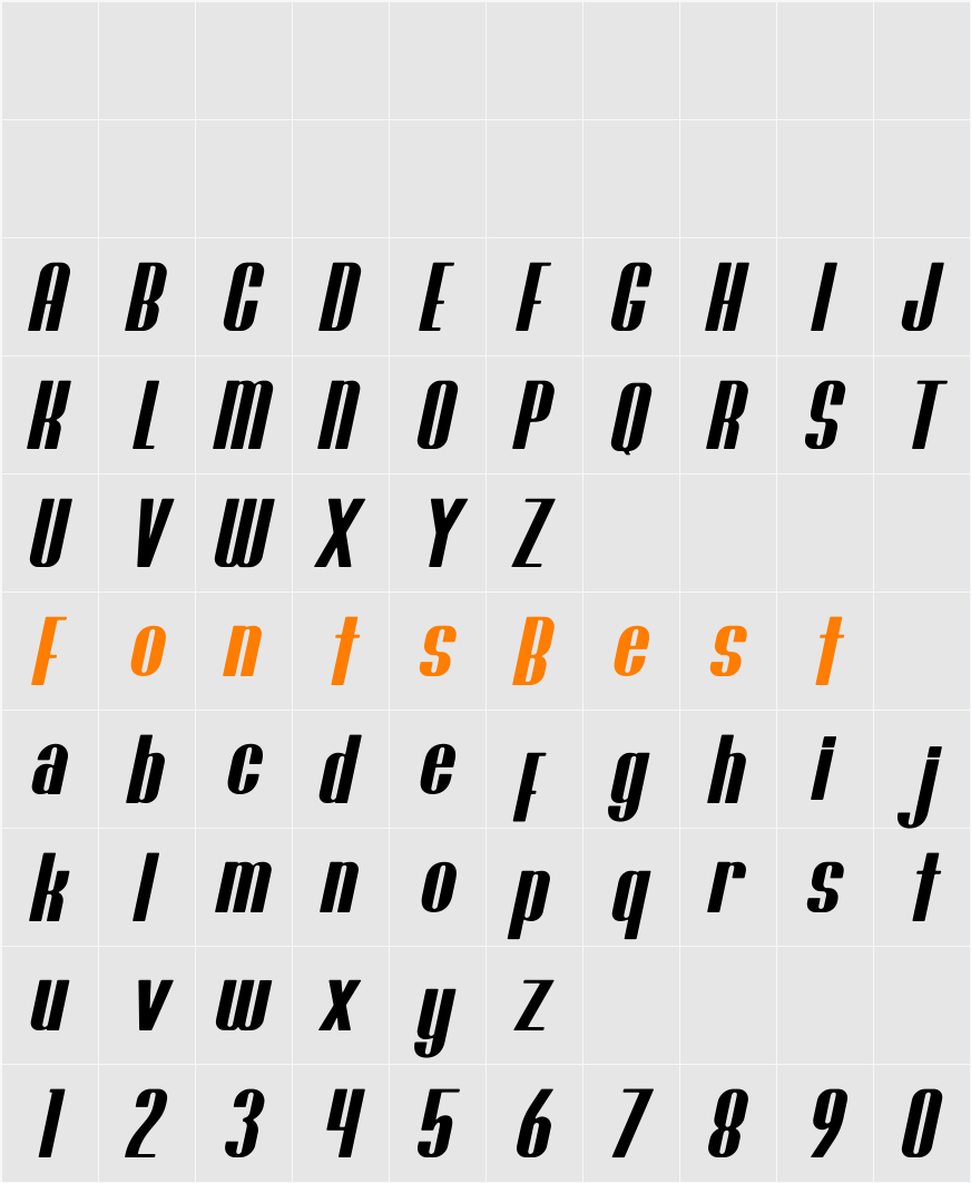 Brasham Rounded Italic Demo Character Map