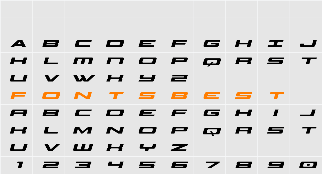 Classic Cobra Title Italic Character Map