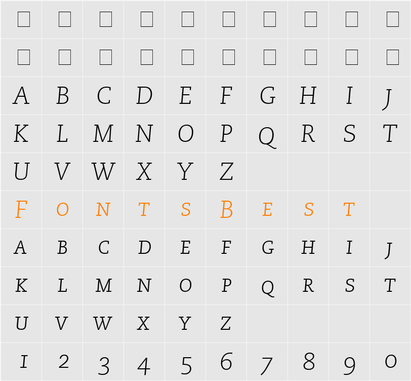 Monologue Light Caps SSi Character Map
