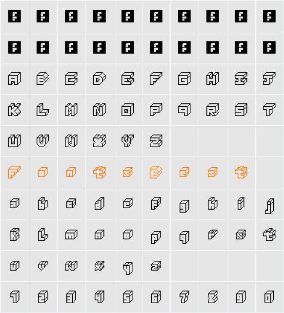 3D Thirteen Pixel Fonts Character Map